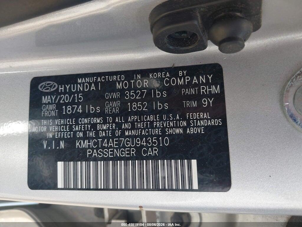 KMHCT4AE7GU943510 2016 HYUNDAI ACCENT photo no. 9