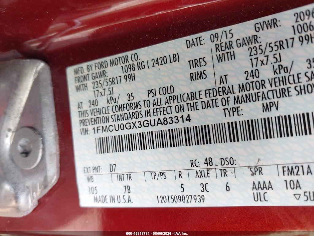 1FMCU0GX3GUA83314 2016 FORD ESCAPE photo no. 9