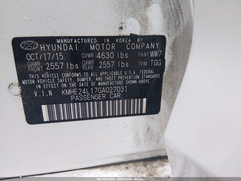 KMHE24L17GA027031 2016 HYUNDAI SONATA HYBRID photo no. 9