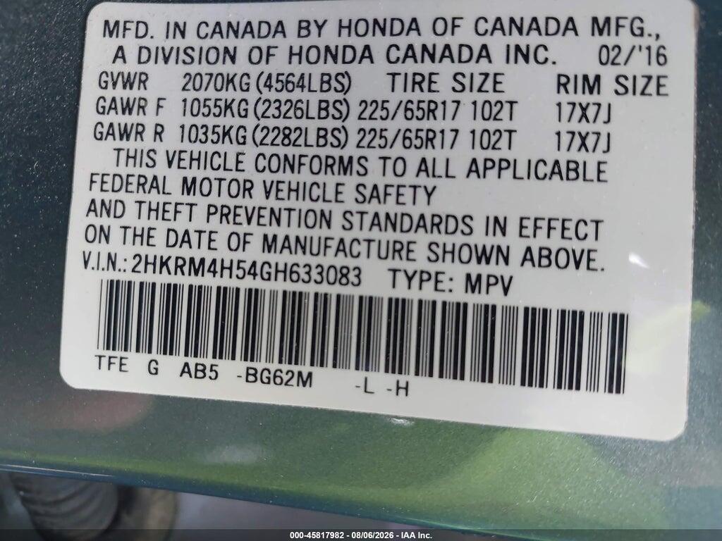 2HKRM4H54GH633083 2016 HONDA CR-V photo no. 9