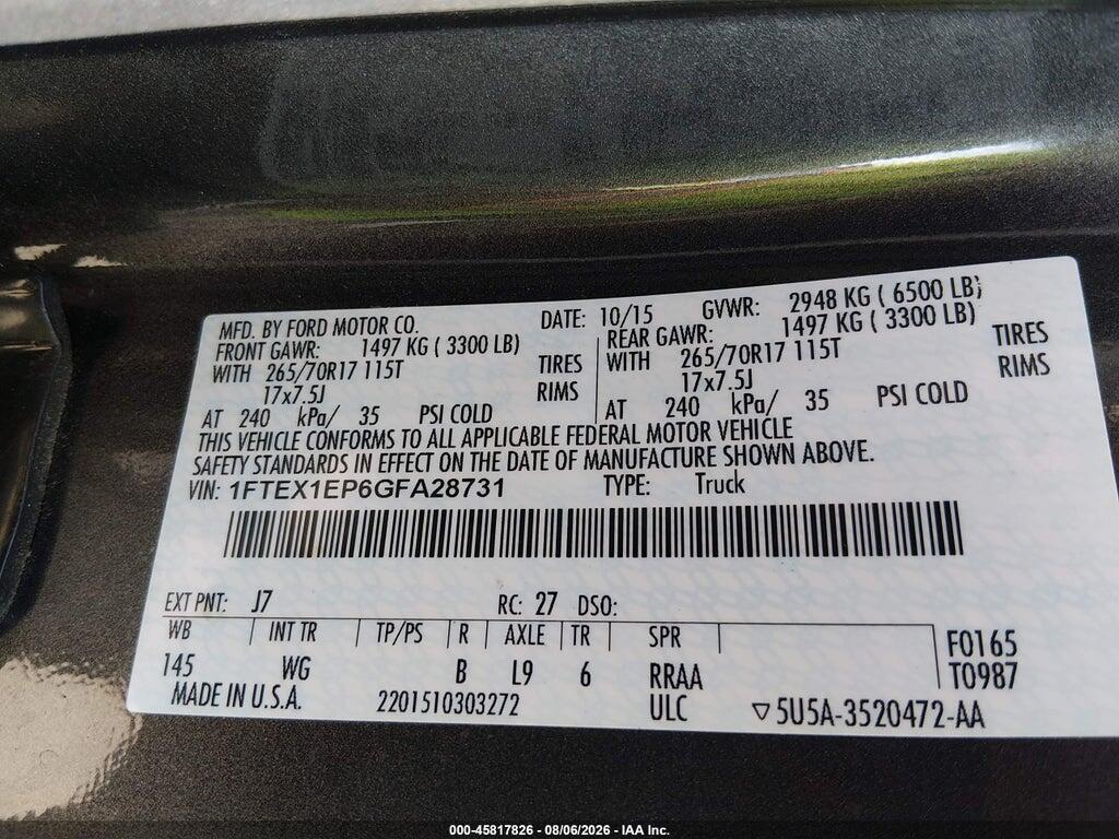 1FTEX1EP6GFA28731 2016 FORD F-150 photo no. 9