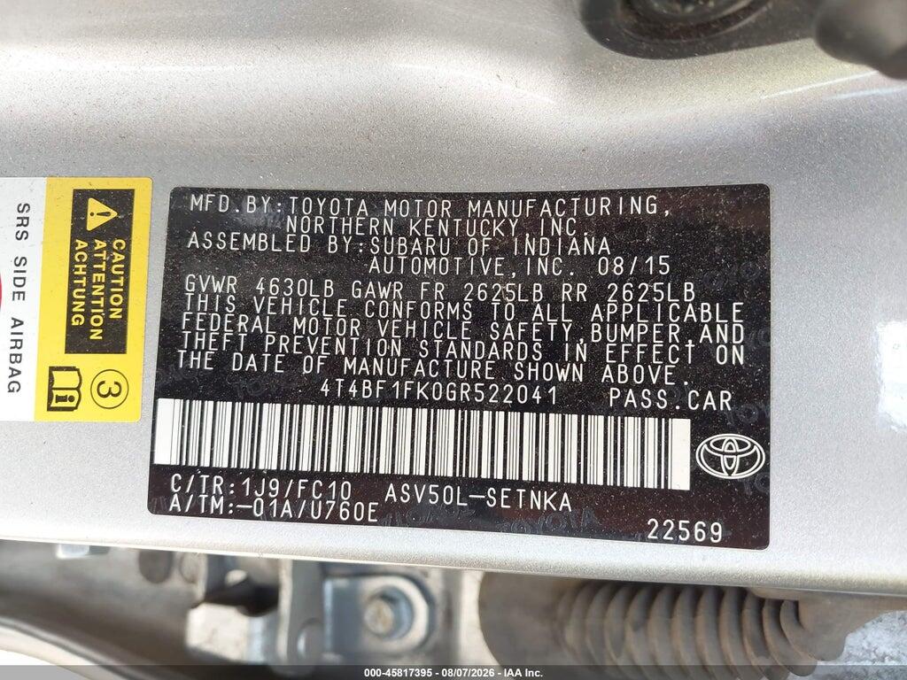 4T4BF1FK0GR522041 2016 TOYOTA CAMRY photo no. 9