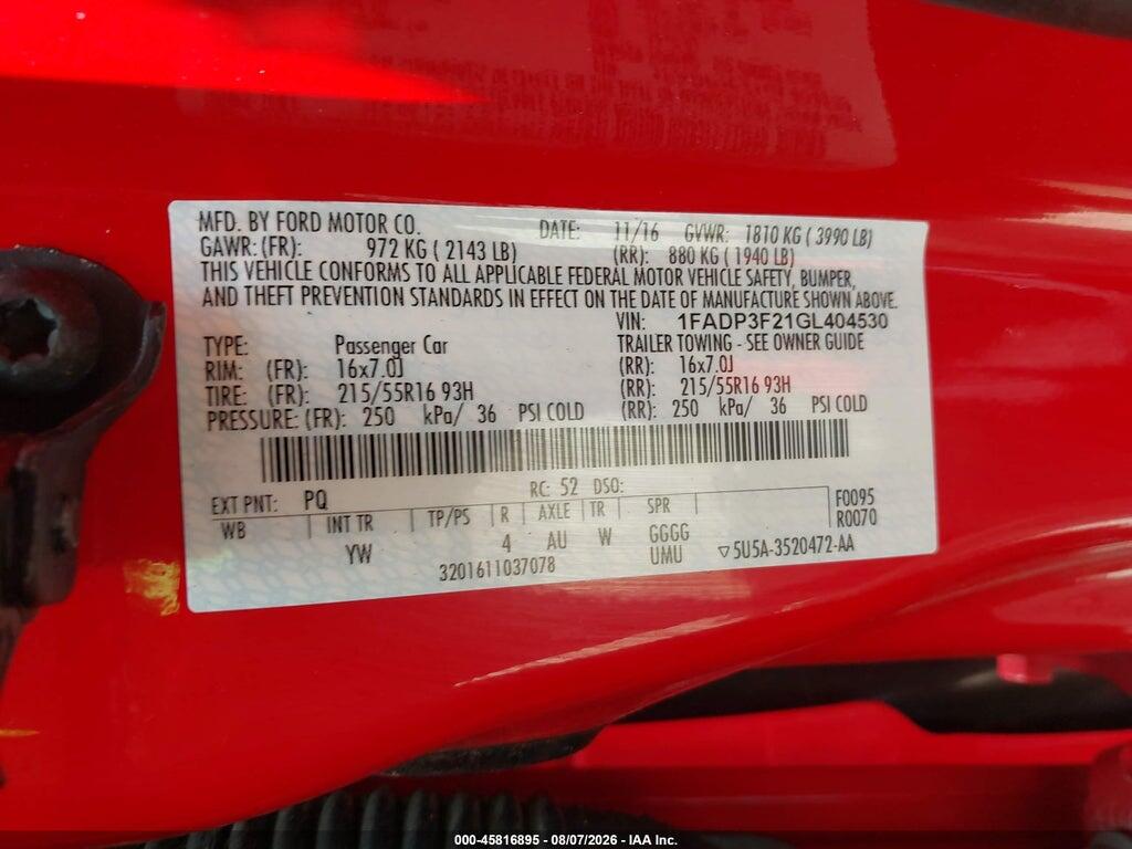 1FADP3F21GL404530 2016 FORD FOCUS photo no. 9