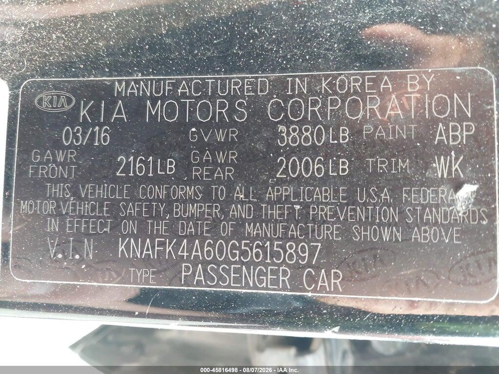 KNAFK4A60G5615897 2016 KIA FORTE photo no. 9
