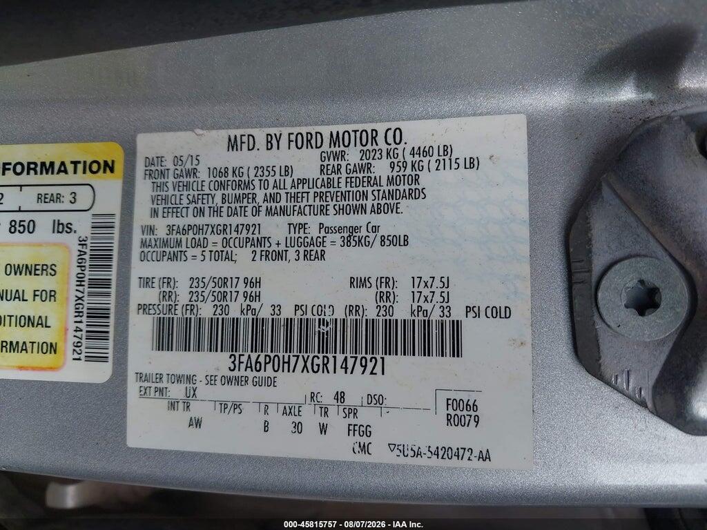 3FA6P0H7XGR147921 2016 FORD FUSION photo no. 9