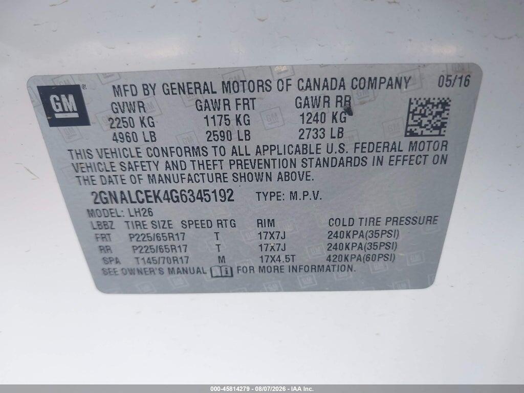2GNALCEK4G6345192 2016 CHEVROLET EQUINOX photo no. 9