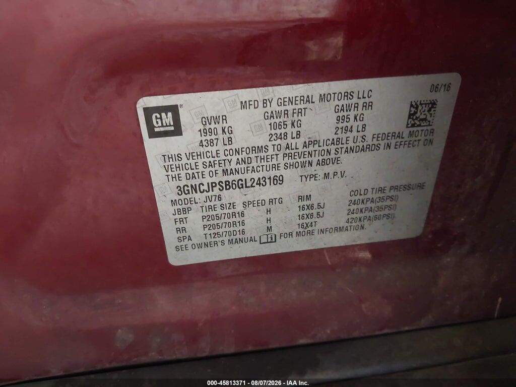 3GNCJPSB6GL243169 2016 CHEVROLET TRAX photo no. 9