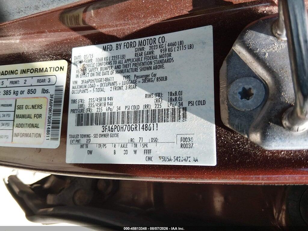 3FA6P0H70GR148611 2016 FORD FUSION photo no. 9