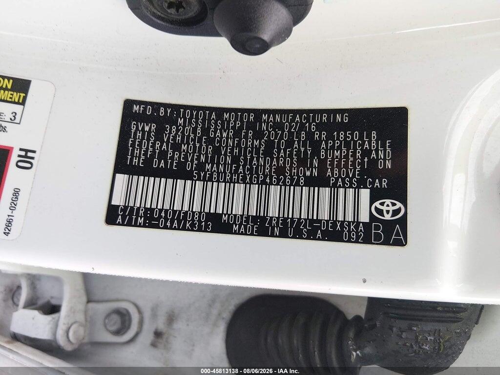 5YFBURHEXGP462678 2016 TOYOTA COROLLA photo no. 9