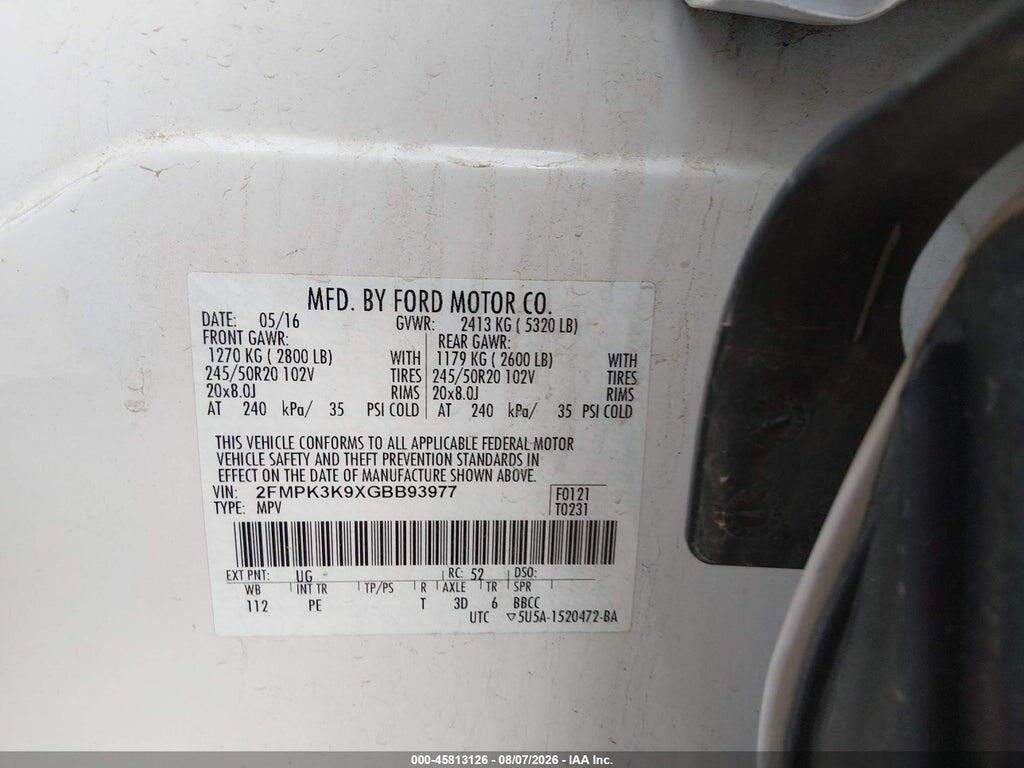 2FMPK3K9XGBB93977 2016 FORD EDGE photo no. 9