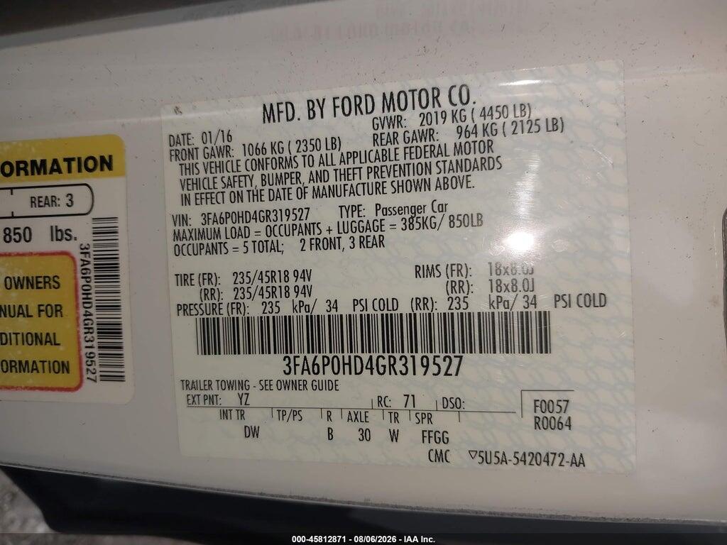 3FA6P0HD4GR319527 2016 FORD FUSION photo no. 9