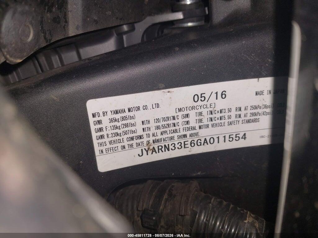 JYARN33E6GA011554 2016 YAMAHA FZ09 photo no. 10