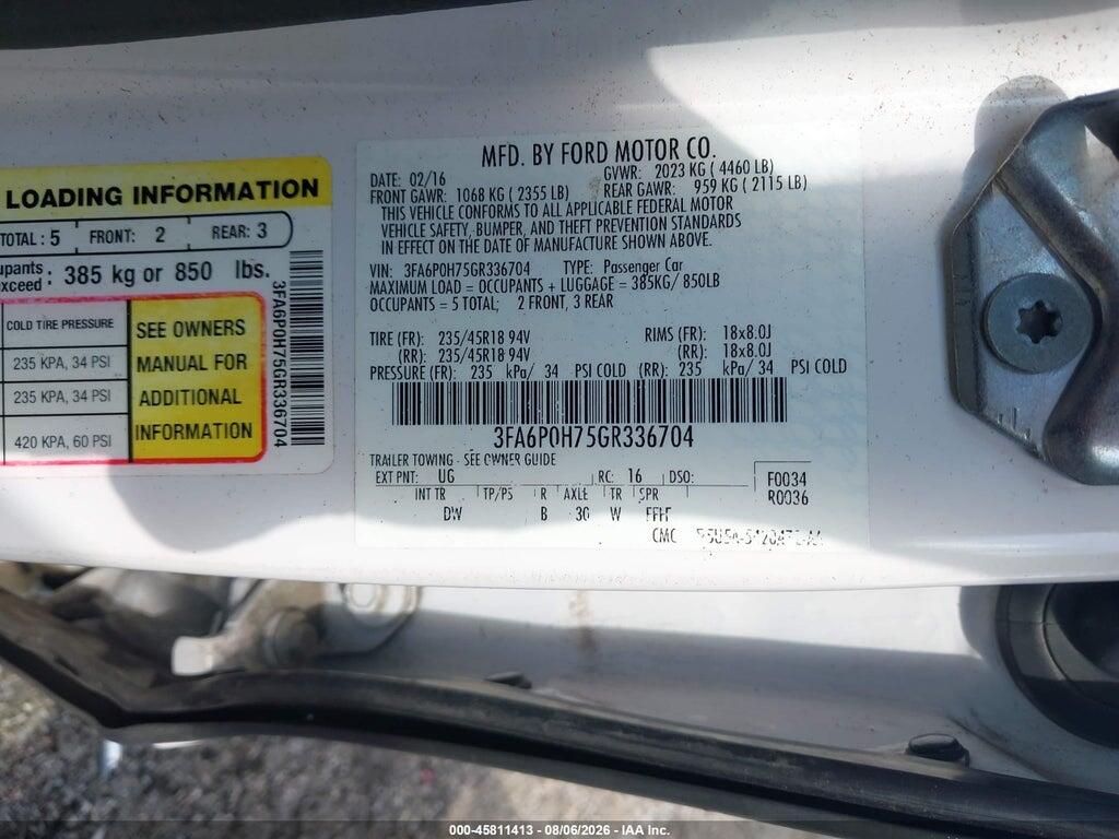 3FA6P0H75GR336704 2016 FORD FUSION photo no. 9