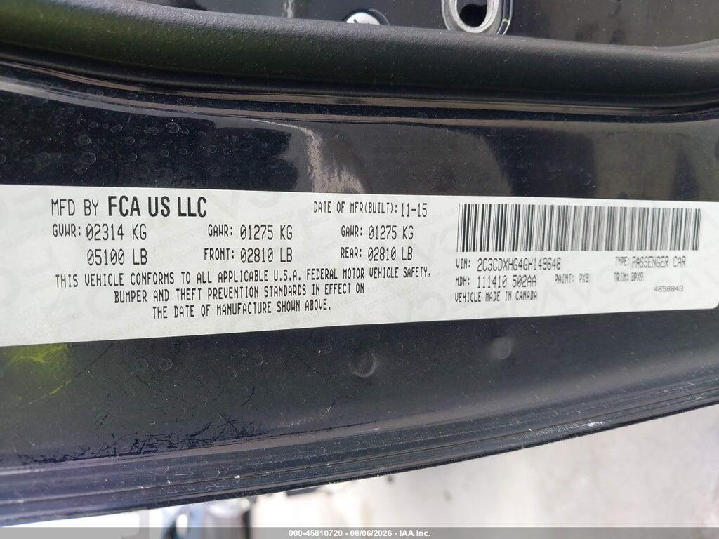 2C3CDXHG4GH149646 2016 DODGE CHARGER photo no. 9