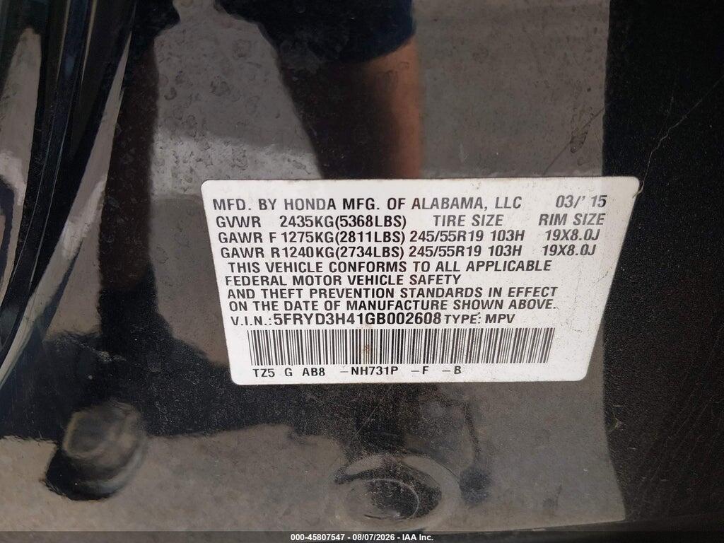 5FRYD3H41GB002608 2016 ACURA MDX photo no. 9