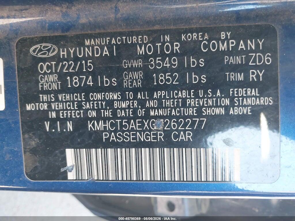 KMHCT5AEXGU262277 2016 HYUNDAI ACCENT photo no. 9