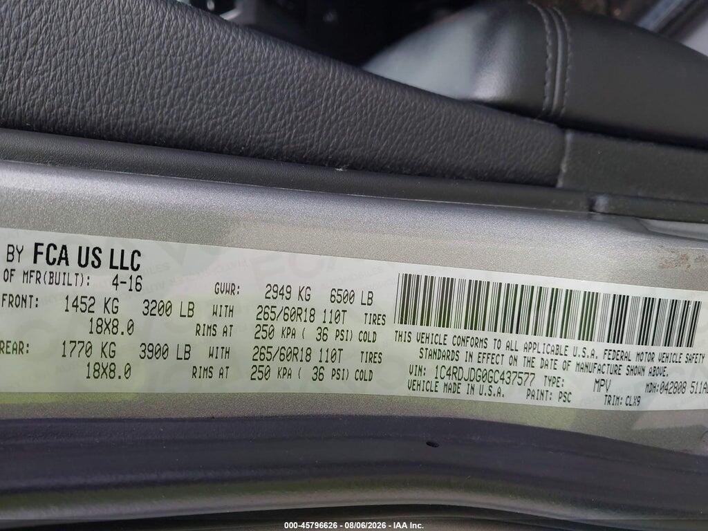 1C4RDJDG0GC437577 2016 DODGE DURANGO photo no. 9