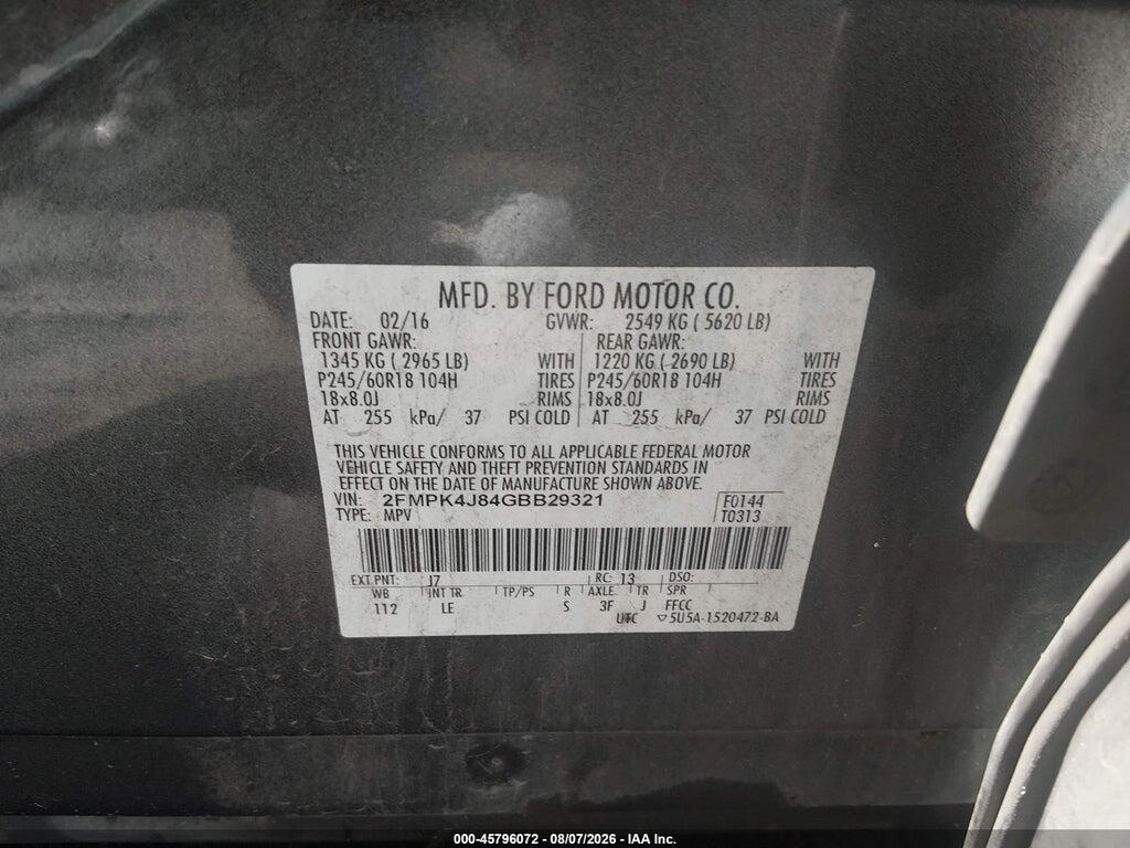 2FMPK4J84GBB29321 2016 FORD EDGE photo no. 9