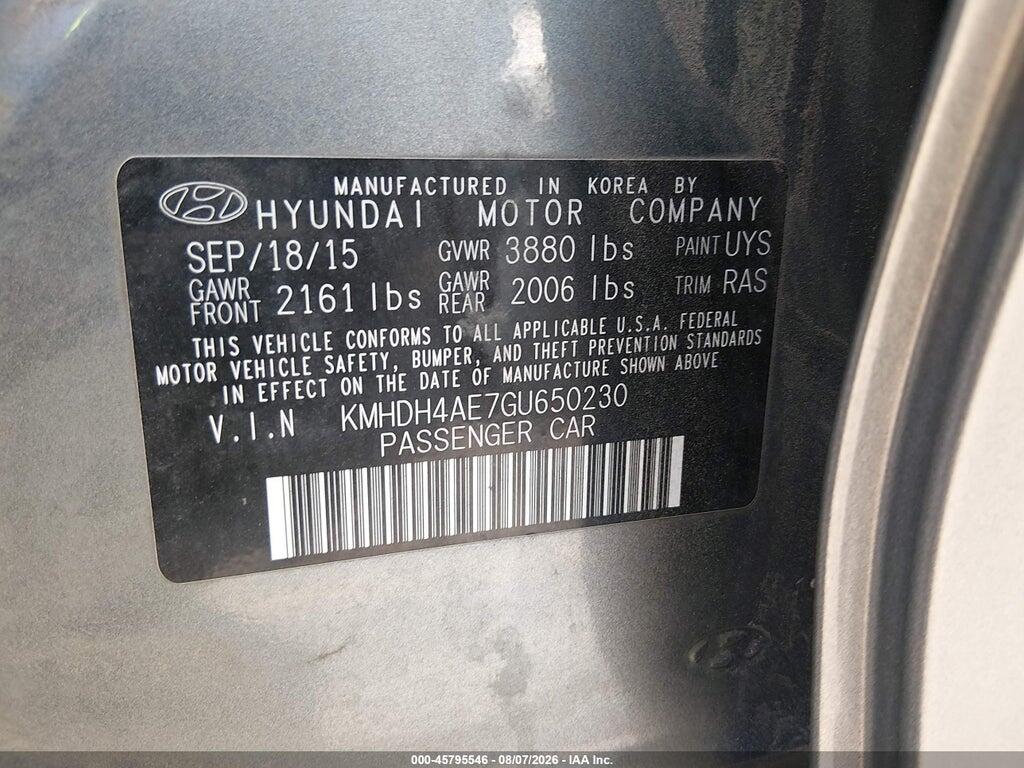 KMHDH4AE7GU650230 2016 HYUNDAI ELANTRA photo no. 9