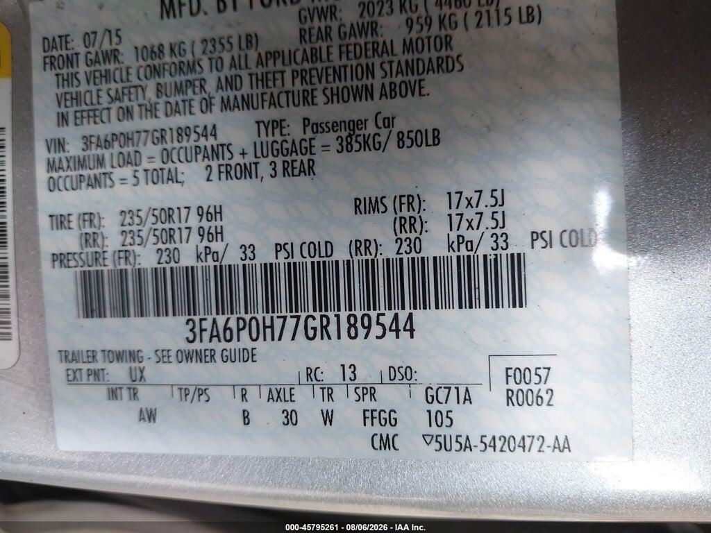 3FA6P0H77GR189544 2016 FORD FUSION photo no. 9