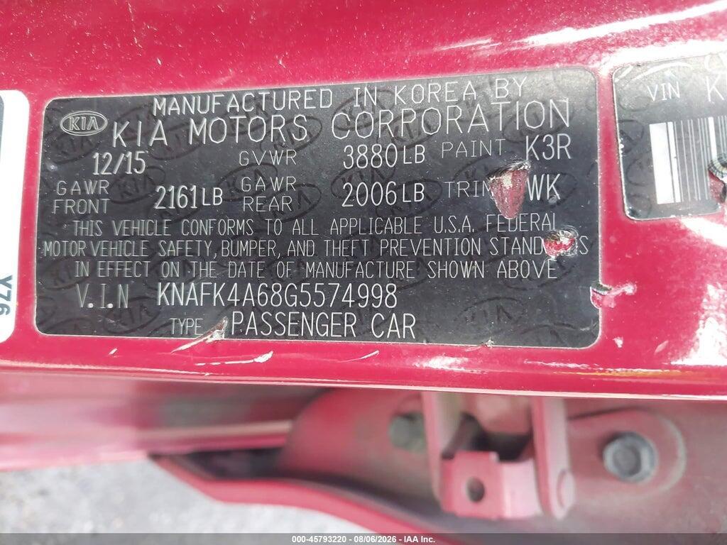 KNAFK4A68G5574998 2016 KIA FORTE photo no. 9