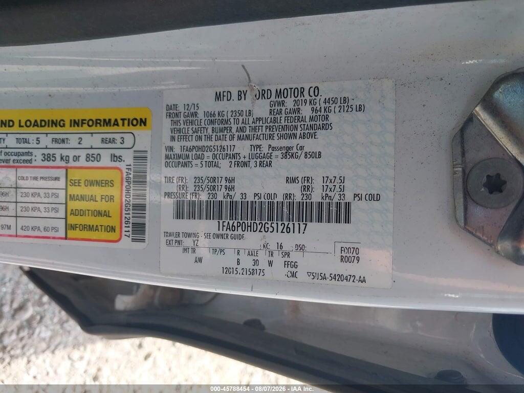 1FA6P0HD2G5126117 2016 FORD FUSION photo no. 9