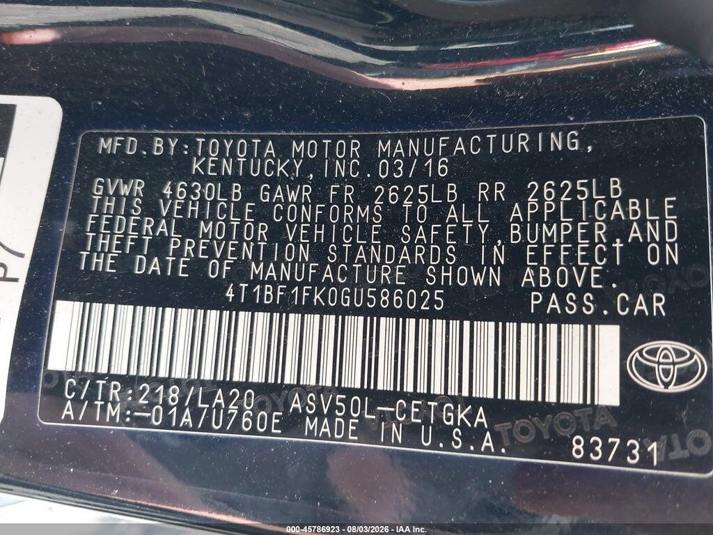 4T1BF1FK0GU586025 2016 TOYOTA CAMRY photo no. 9