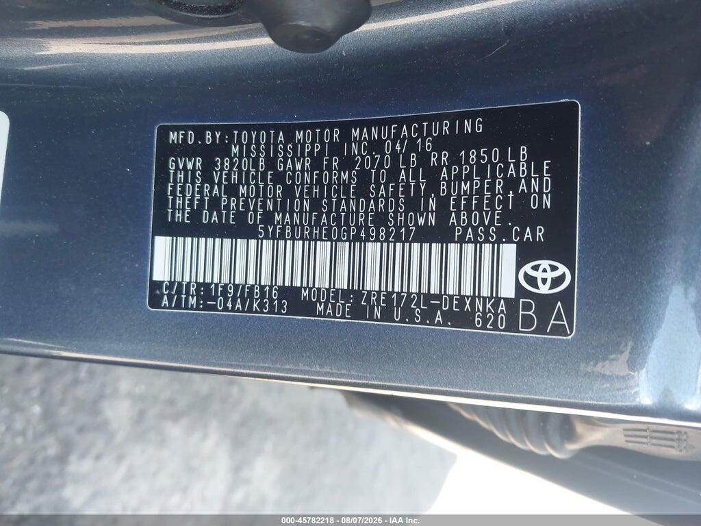 5YFBURHE0GP498217 2016 TOYOTA COROLLA photo no. 9