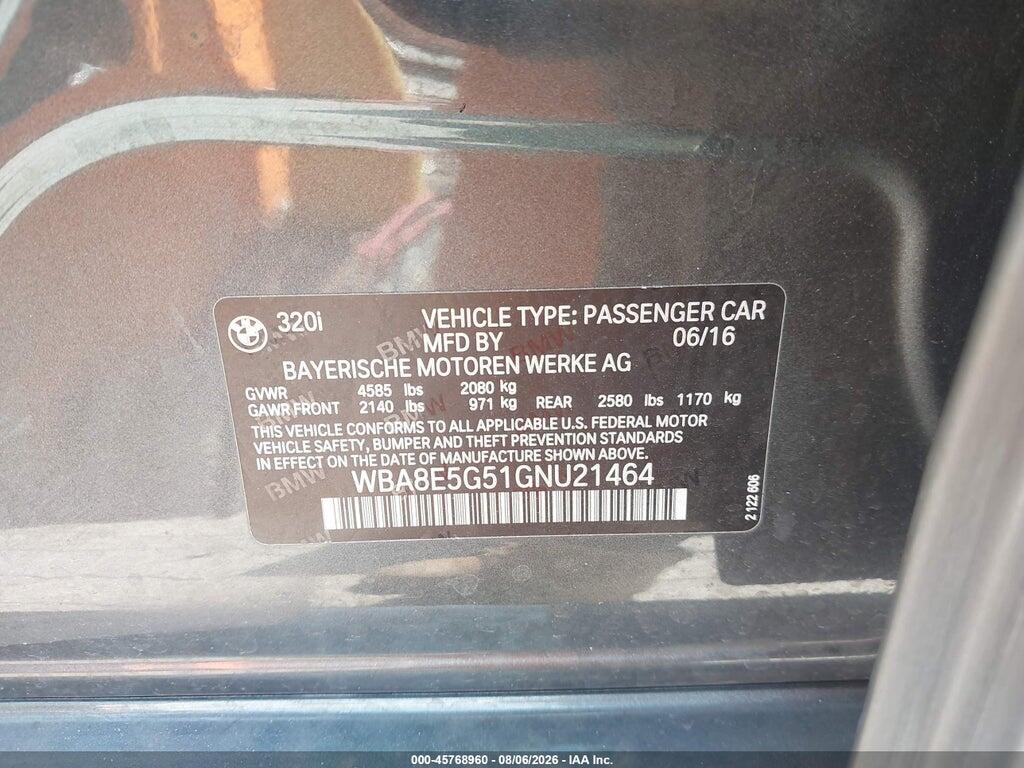 WBA8E5G51GNU21464 2016 BMW 320I photo no. 9