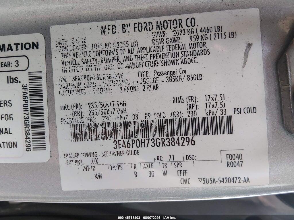 3FA6P0H73GR384296 2016 FORD FUSION photo no. 9