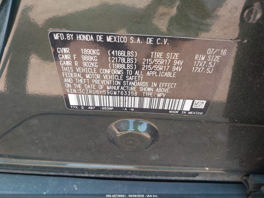 3CZRU6H59GM763358 2016 HONDA HR-V photo no. 9