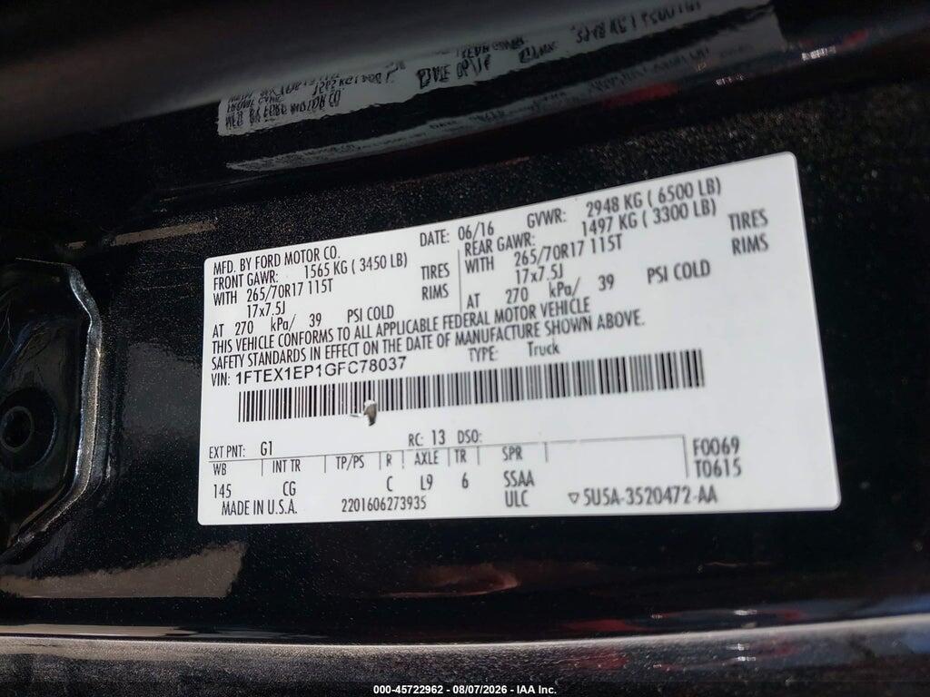 1FTEX1EP1GFC78037 2016 FORD F-150 photo no. 9