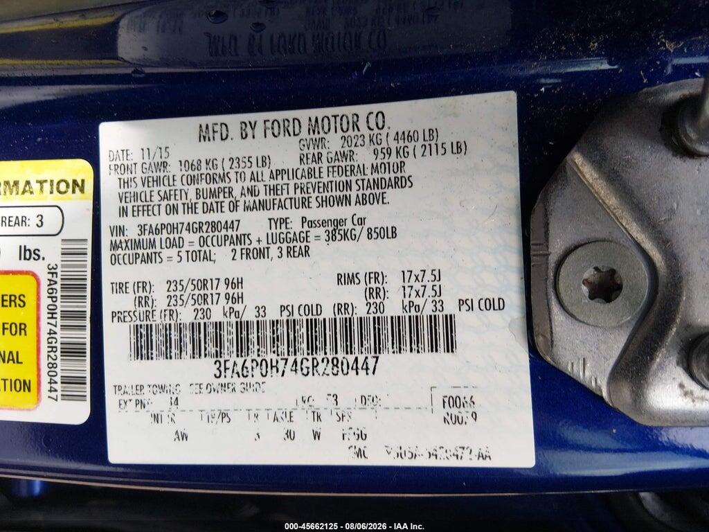 3FA6P0H74GR280447 2016 FORD FUSION photo no. 9