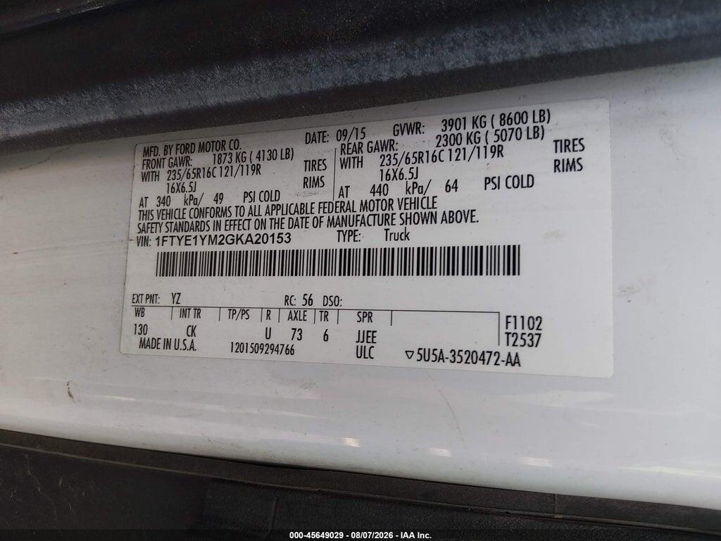 1FTYE1YM2GKA20153 2016 FORD TRANSIT-150 photo no. 9