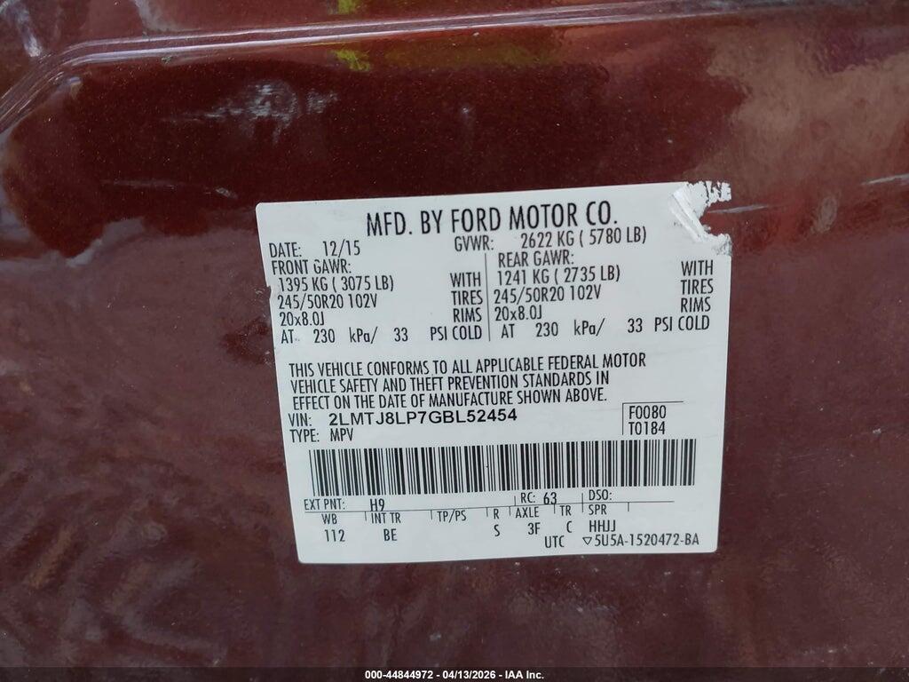 2LMTJ8LP7GBL52454 2016 LINCOLN MKX photo no. 9