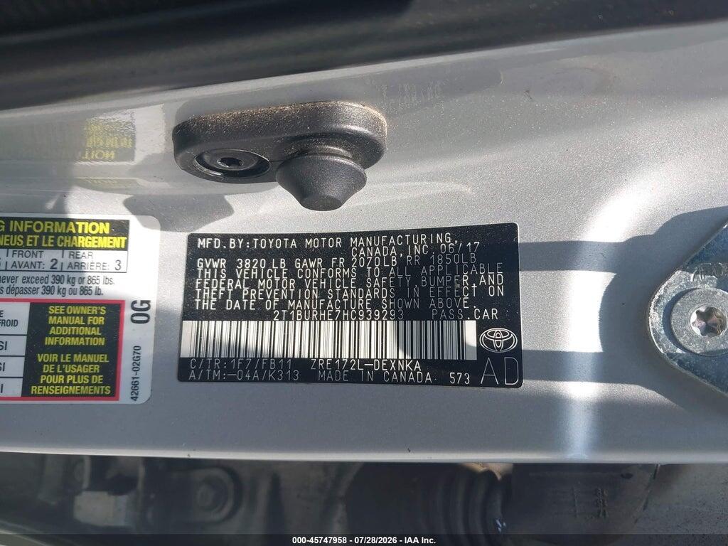 2T1BURHE7HC939293 2017 TOYOTA COROLLA photo no. 9