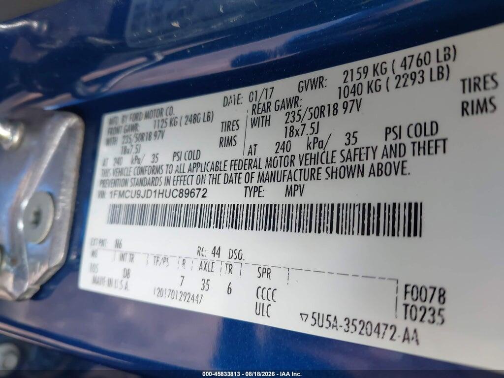 1FMCU9JD1HUC89672 2017 FORD ESCAPE photo no. 9