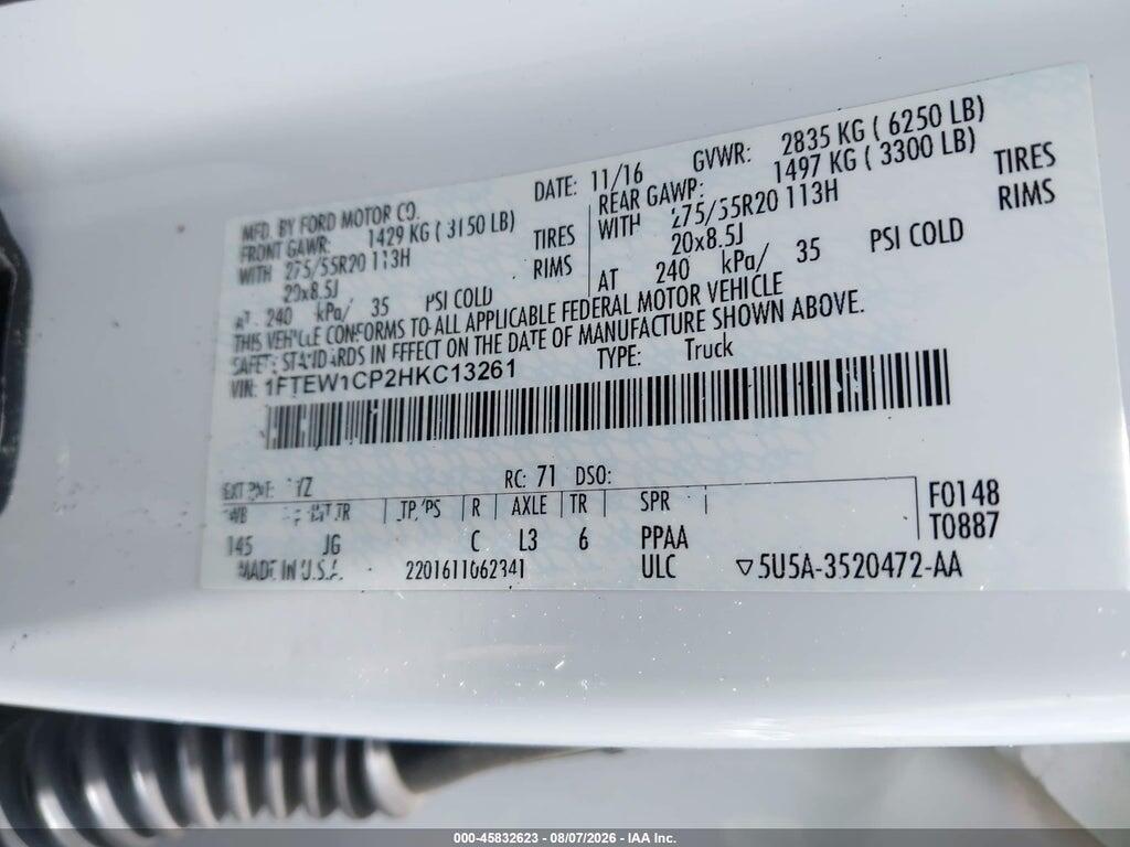1FTEW1CP2HKC13261 2017 FORD F-150 photo no. 9