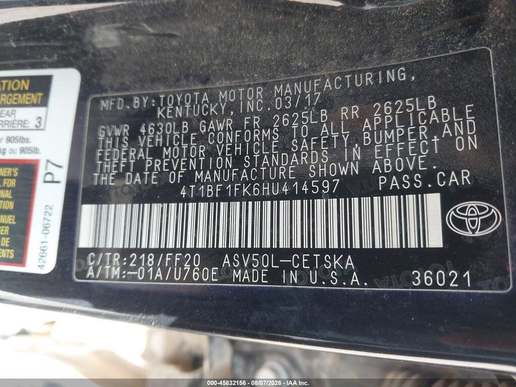 4T1BF1FK6HU414597 2017 TOYOTA CAMRY photo no. 9