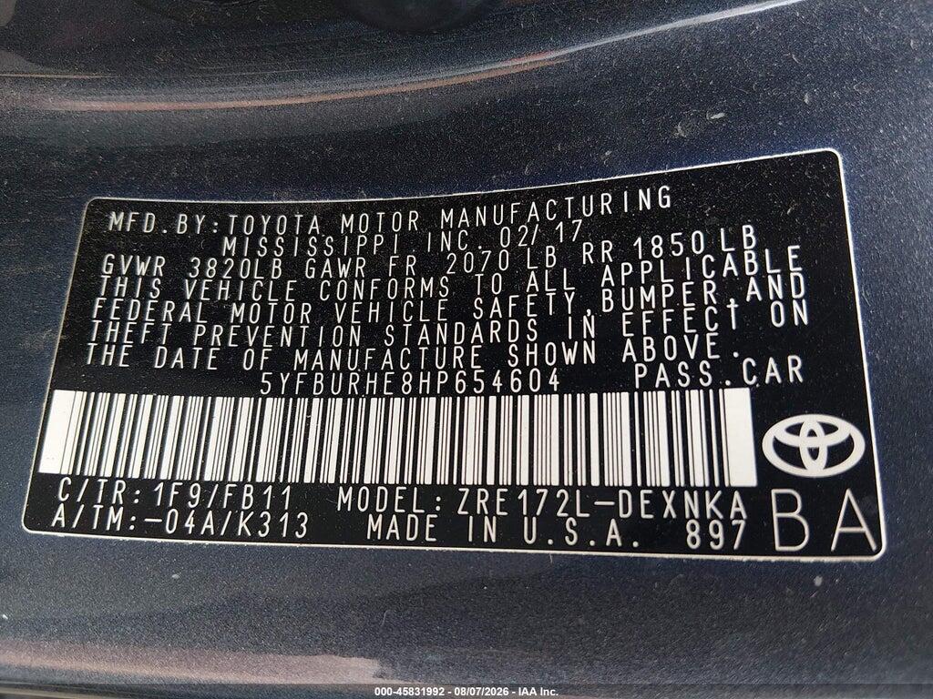 5YFBURHE8HP654604 2017 TOYOTA COROLLA photo no. 9