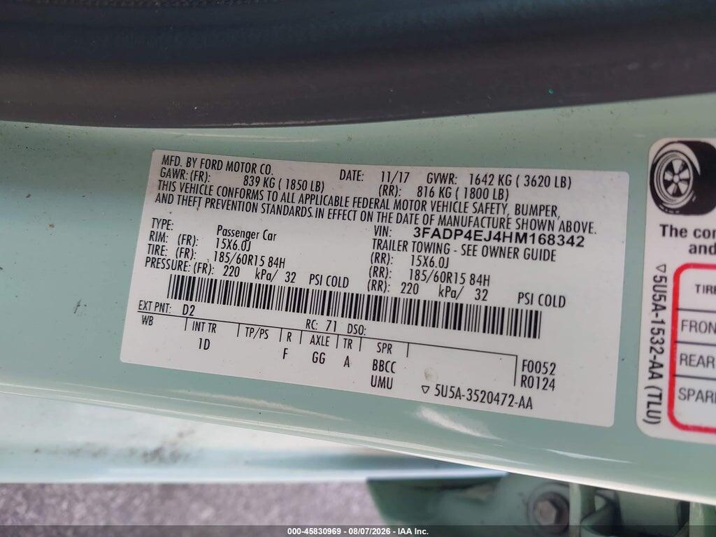 3FADP4EJ4HM168342 2017 FORD FIESTA photo no. 9