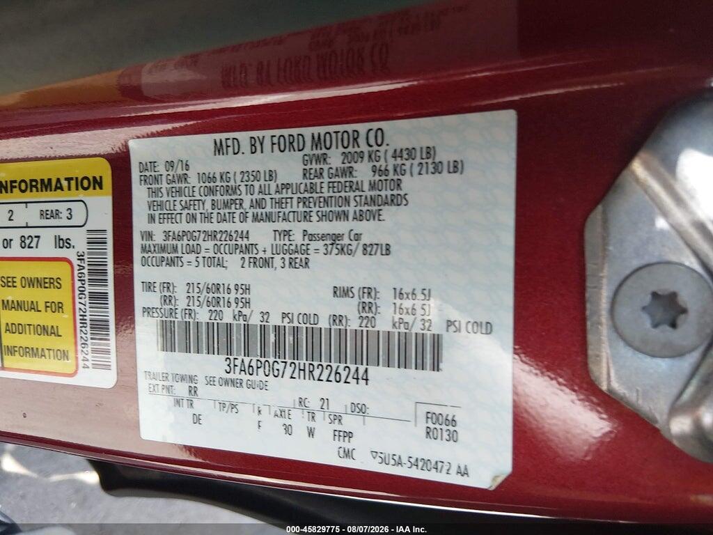 3FA6P0G72HR226244 2017 FORD FUSION photo no. 9