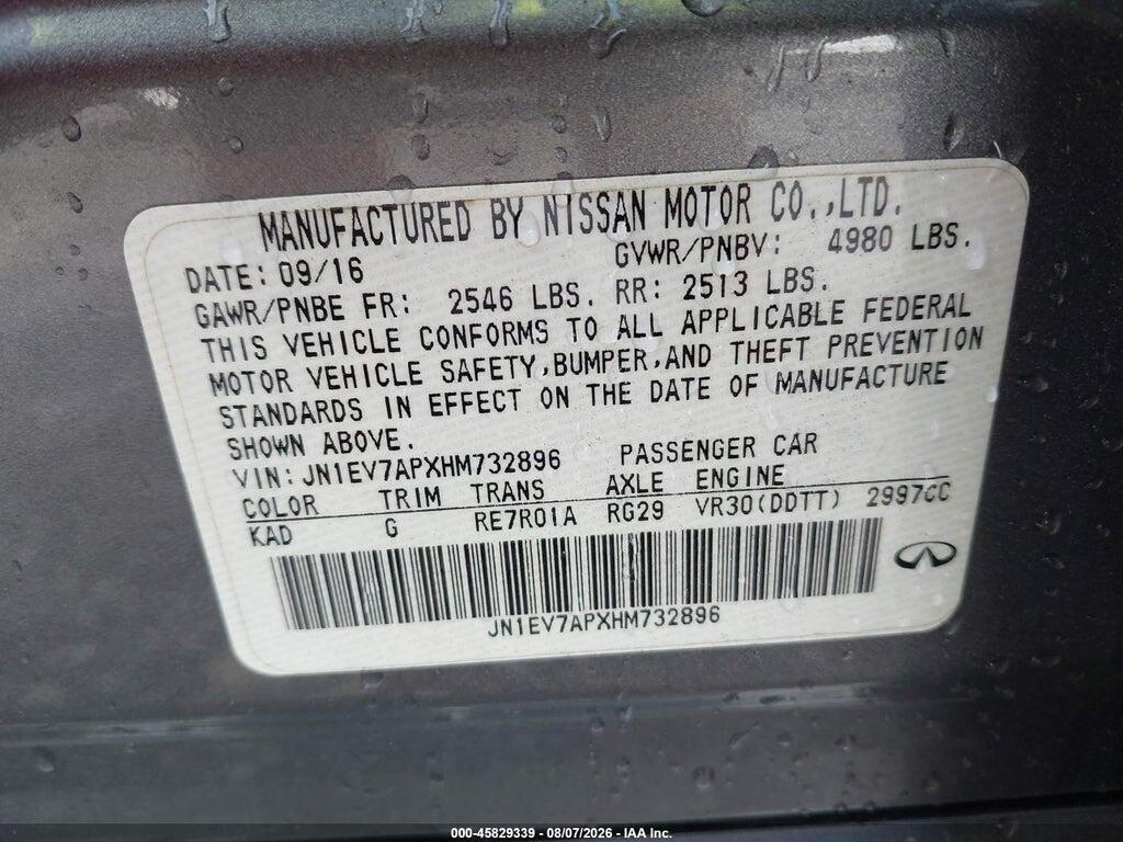 JN1EV7APXHM732896 2017 INFINITI Q50 photo no. 9