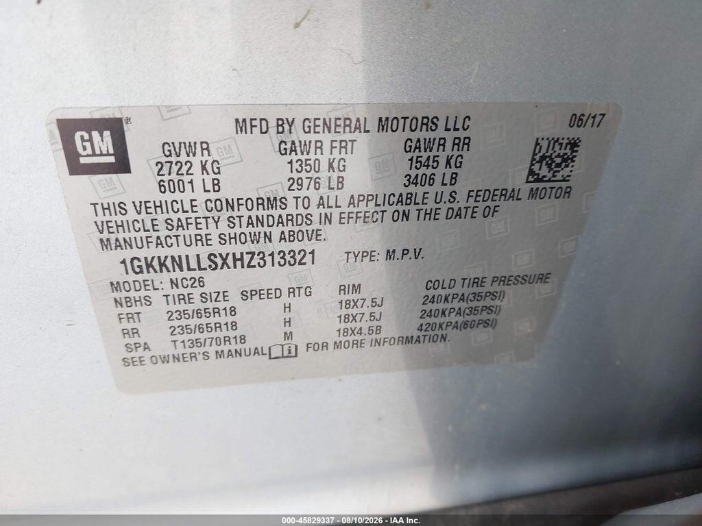 1GKKNLLSXHZ313321 2017 GMC ACADIA photo no. 9