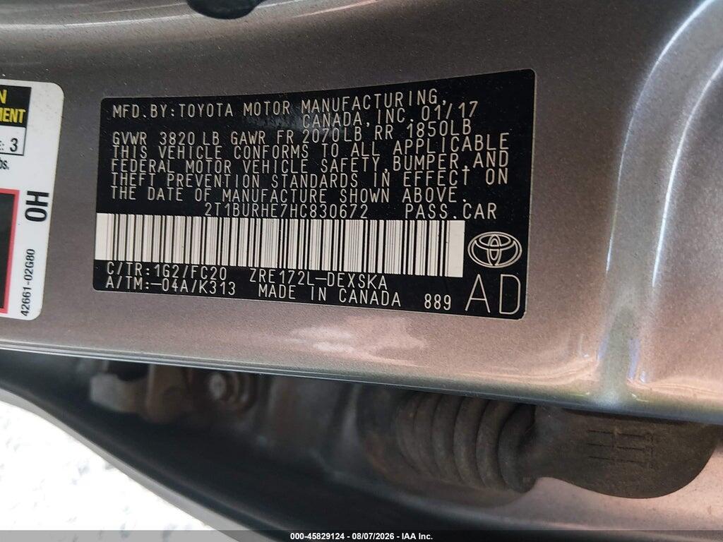 2T1BURHE7HC830672 2017 TOYOTA COROLLA photo no. 9