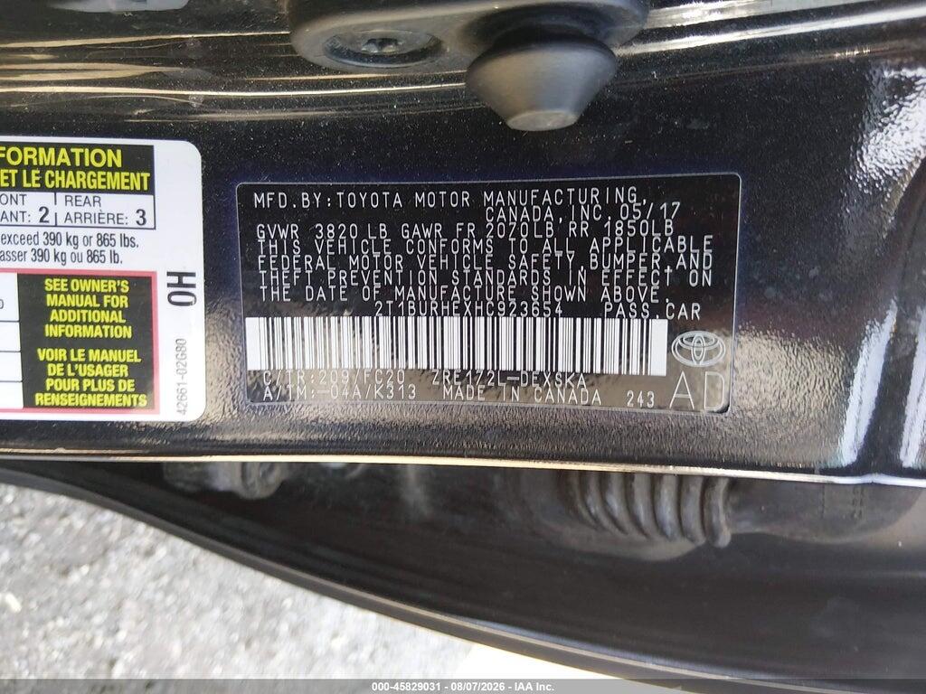 2T1BURHEXHC923654 2017 TOYOTA COROLLA photo no. 9