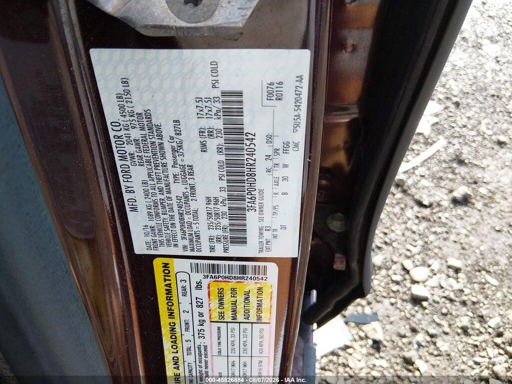 3FA6P0HD8HR240542 2017 FORD FUSION photo no. 9