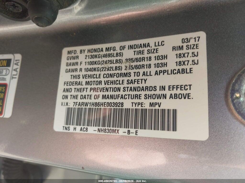 7FARW1H86HE003928 2017 HONDA CR-V photo no. 9