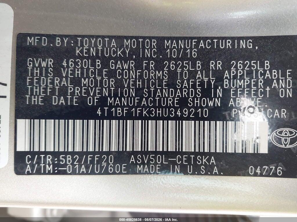 4T1BF1FK3HU349210 2017 TOYOTA CAMRY photo no. 9