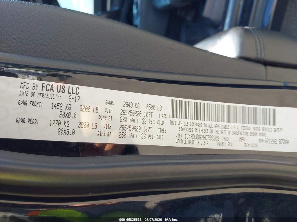 1C4RDJDG7HC799309 2017 DODGE DURANGO photo no. 9